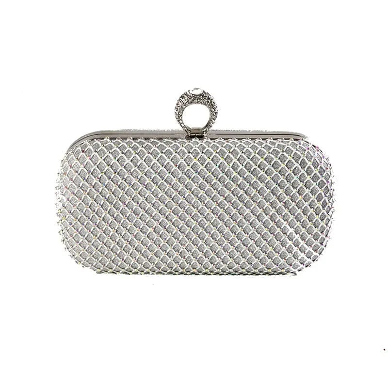 silver Fashion Design Handmade New Evening Bag mesh Crystal Clutch With Ring Metal Frame For Wedding/banquet/party/porm