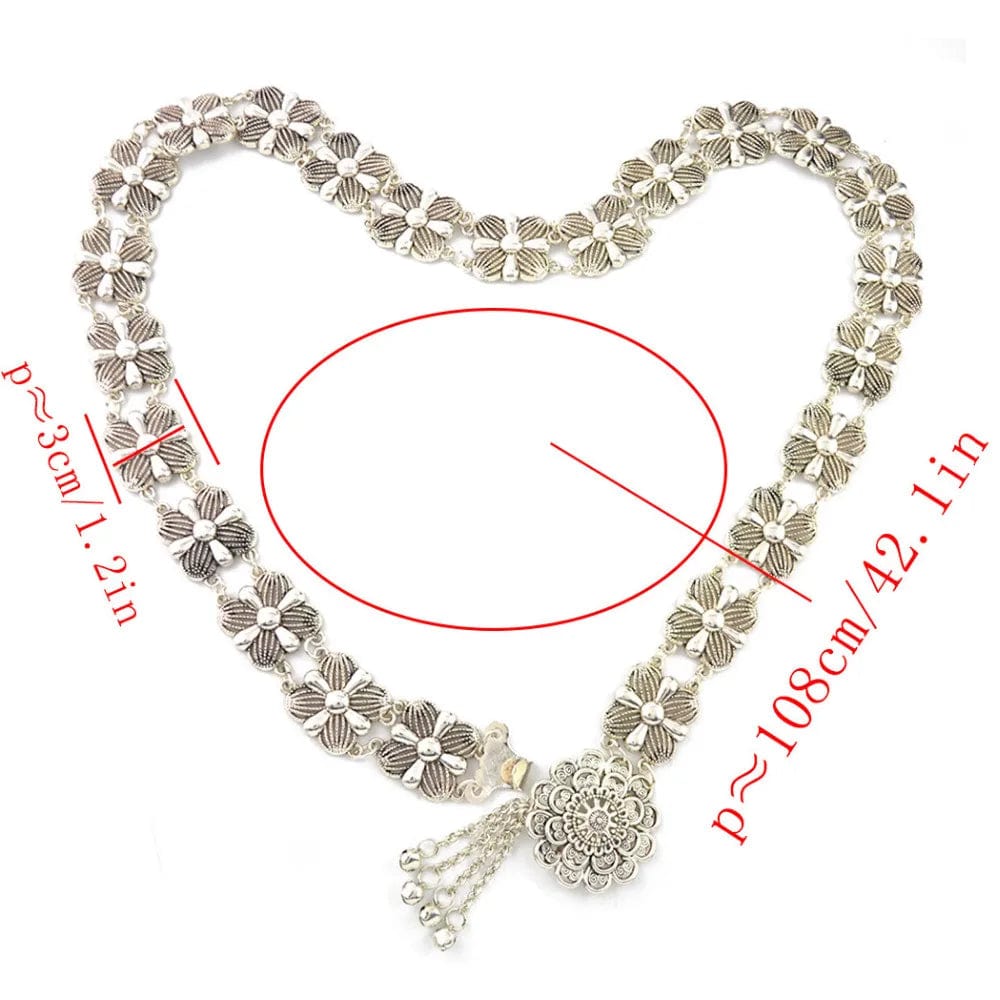 silver Flower Bells Metal Tassel fake body jewelry silver waist chain ladies waist chain