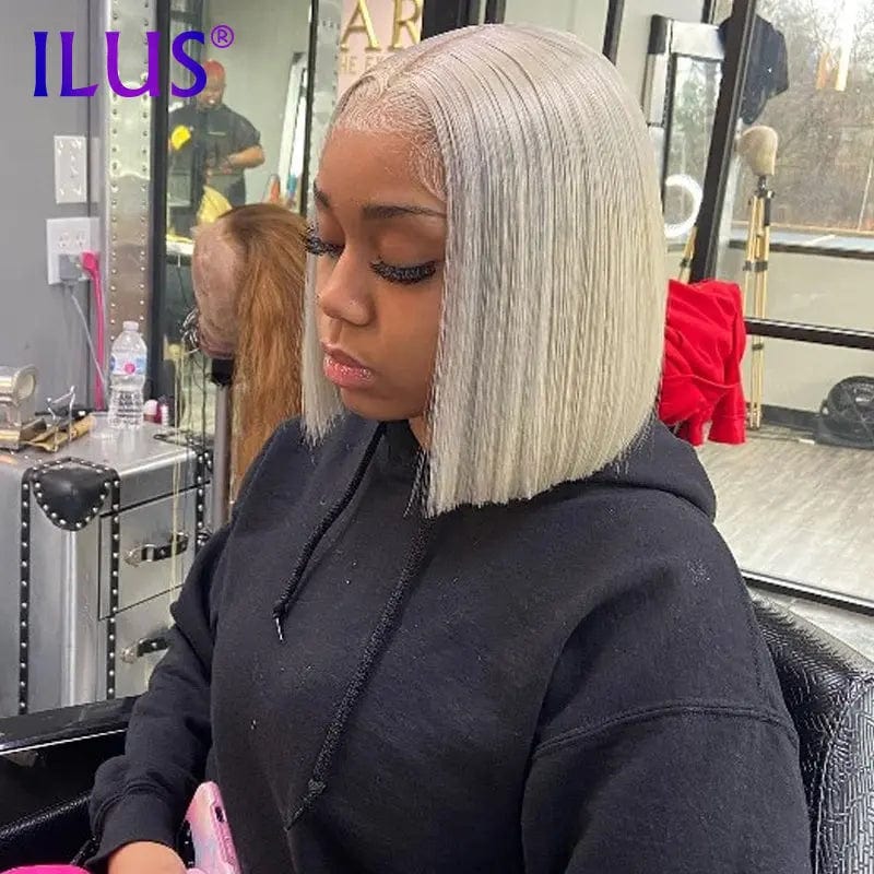 Silver Gray Colored Short Bob Wigs