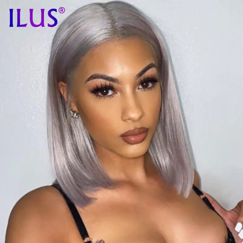 Silver Gray Colored Short Bob Wigs