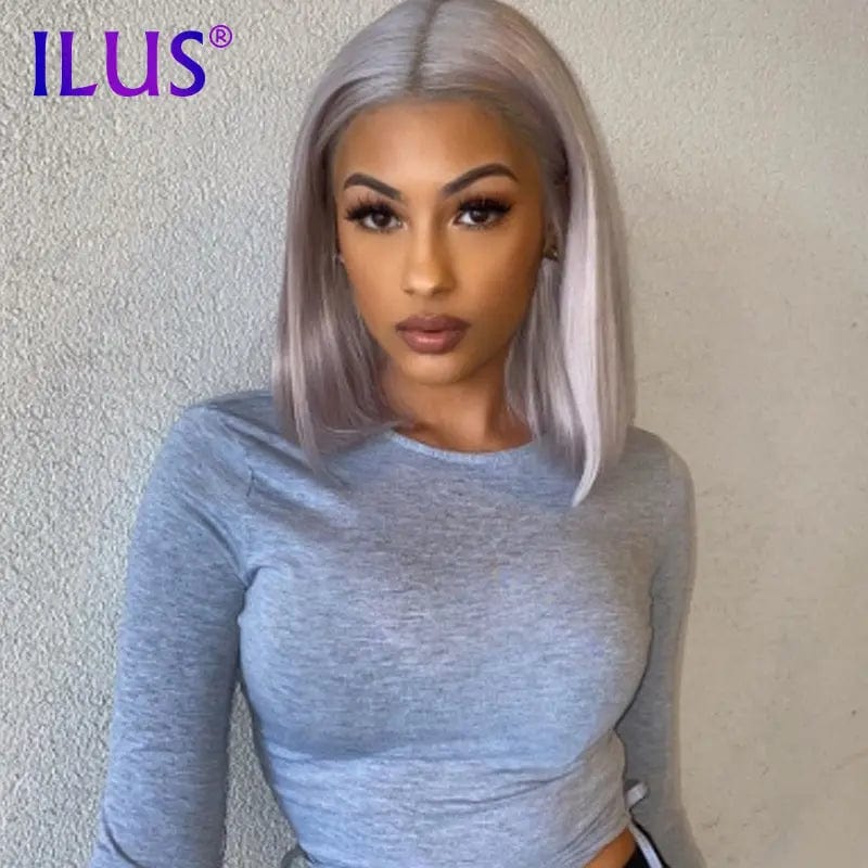 Silver Gray Colored Short Bob Wigs