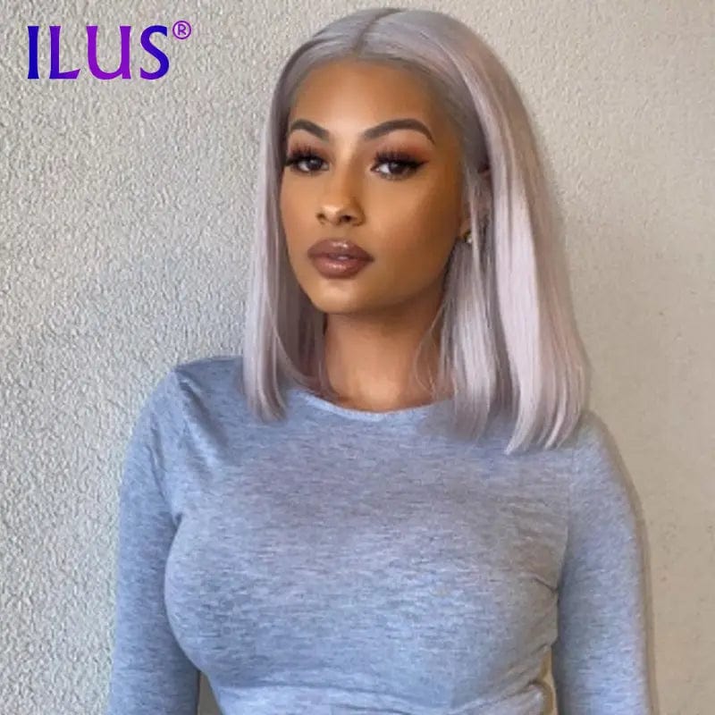 Silver Gray Colored Short Bob Wigs