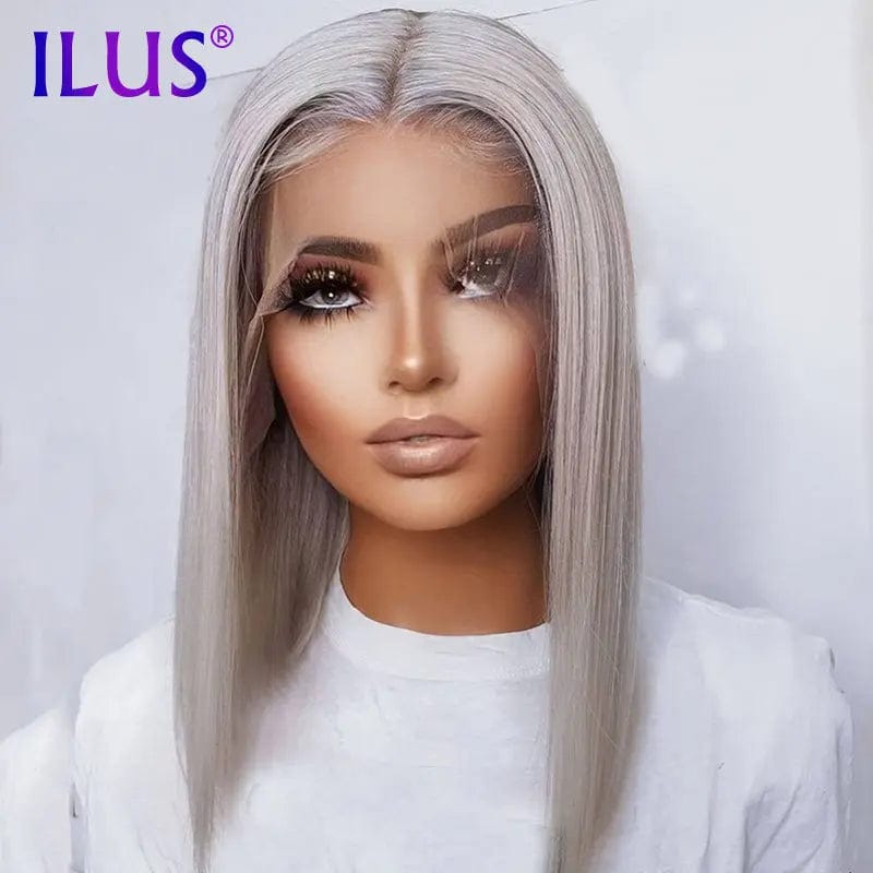 Silver Gray Colored Short Bob Wigs