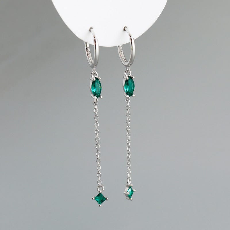 Silver+Green Cubic 2023 Fashion Earring Jewelry 925 Sterling Silver 18k Gold Plated Color Cubic Zircon Crystal Long Chain Tassel Earrings for Women