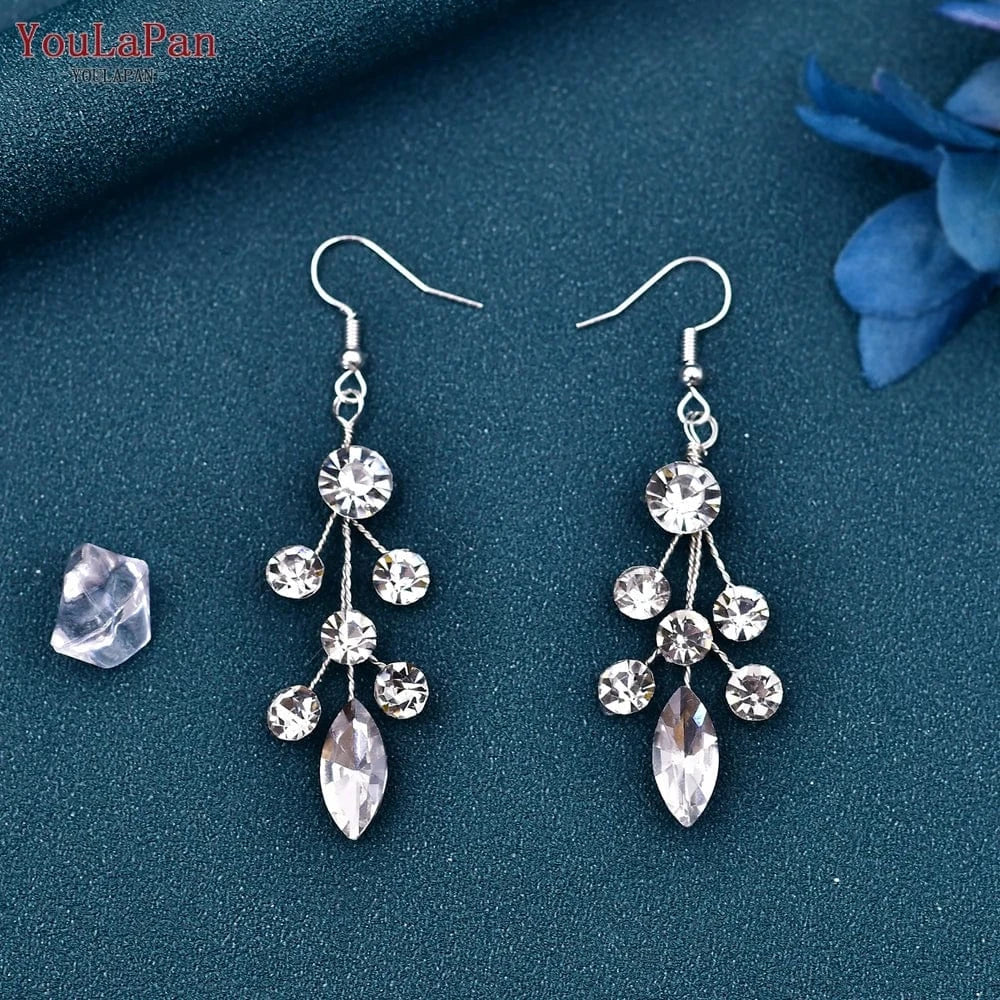 Silver-hair band+earring YouLaPan HP259 Fashion Party Hair Vine Wedding Hair Accessories Women Rhinestone Chain Hair Band Bridal Headdress