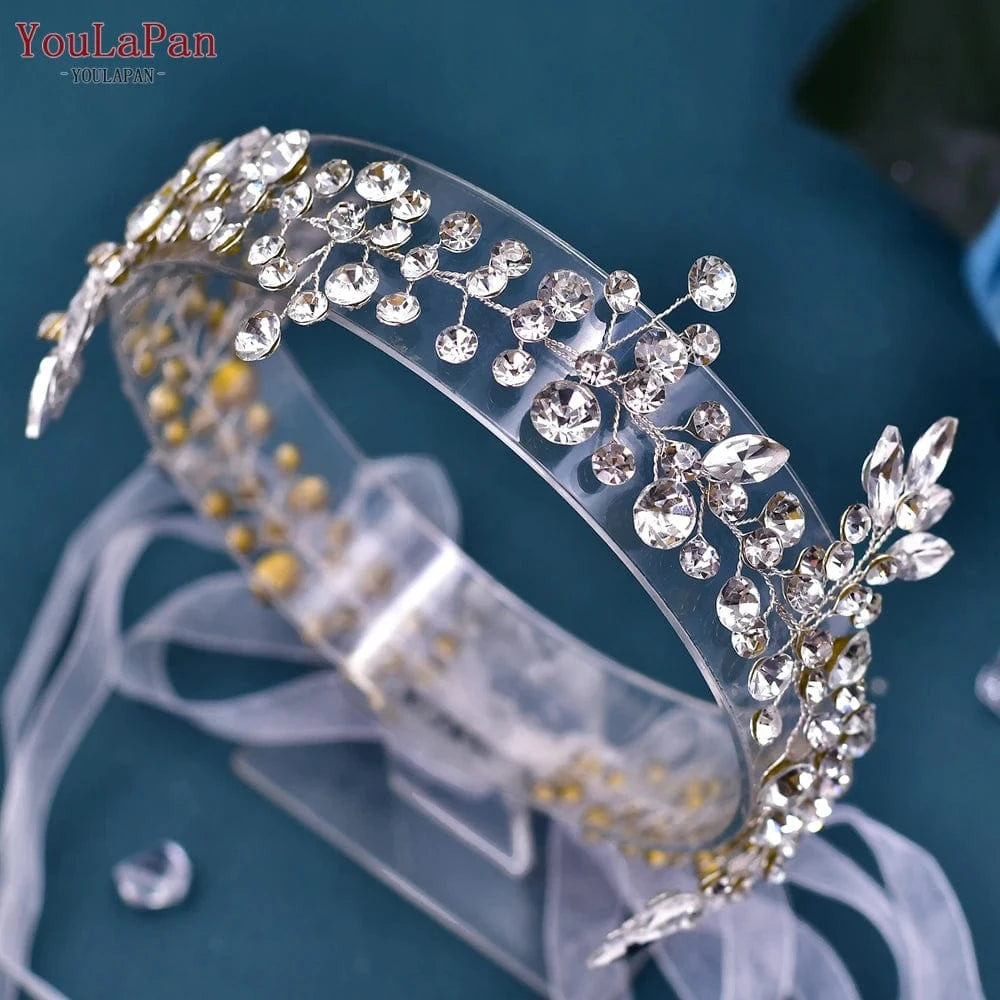 Silver-hair band+earring YouLaPan HP259 Fashion Party Hair Vine Wedding Hair Accessories Women Rhinestone Chain Hair Band Bridal Headdress