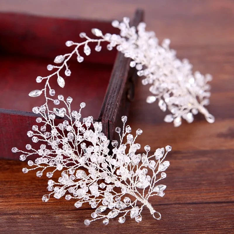 silver Handmade Beaded Crystal Headband Party Bride Tiara Jewelry Wedding Hair Accessories