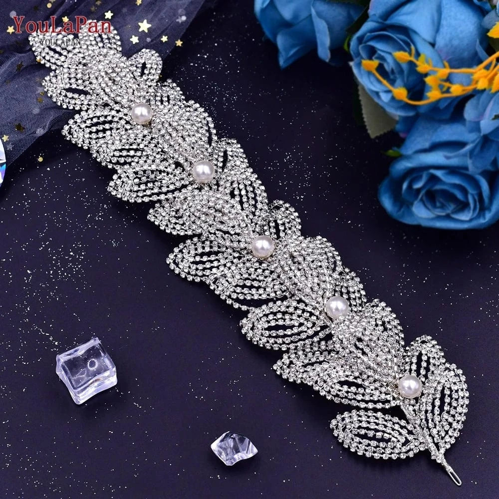 Silver-Headband YouLaPan HP366 Diamond Pearl Hair Piece Crown Ladies Hair Jewelry Luxury Party Wedding Headband Bridal Headdress