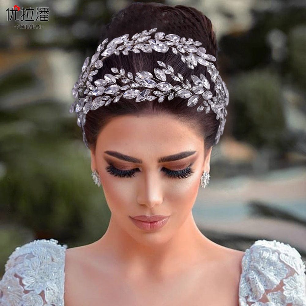 silver headdress S4207F   New Mesh Rhinestone Cross S-Bend Headgear Styling  Bridal Forehead Hair Accessories  wedding crystal tiara flower tiara
