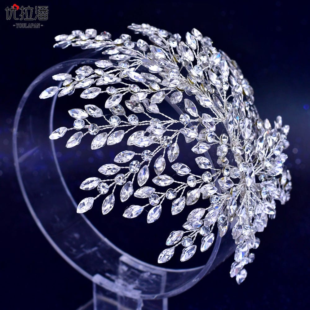 silver headdress S4225F    New jewelry simple leaf hair accessories handmade rhinestone crystal plate hair bridal headdress wedding tiara