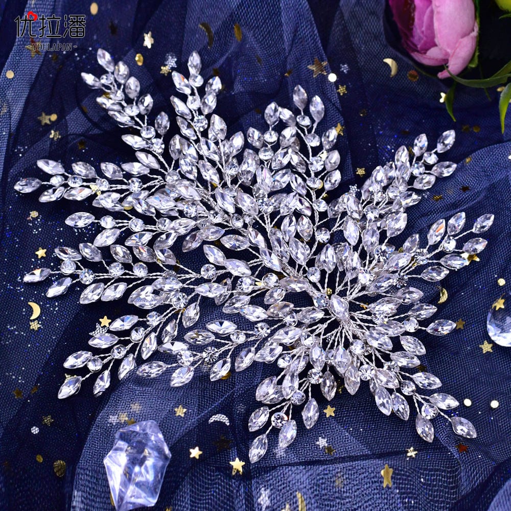 silver headdress S4225F    New jewelry simple leaf hair accessories handmade rhinestone crystal plate hair bridal headdress wedding tiara
