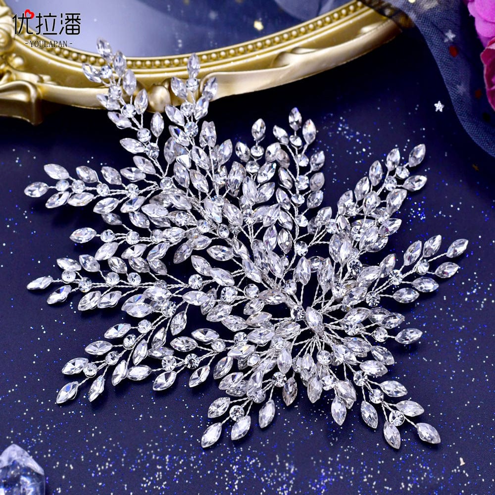 silver headdress S4225F    New jewelry simple leaf hair accessories handmade rhinestone crystal plate hair bridal headdress wedding tiara