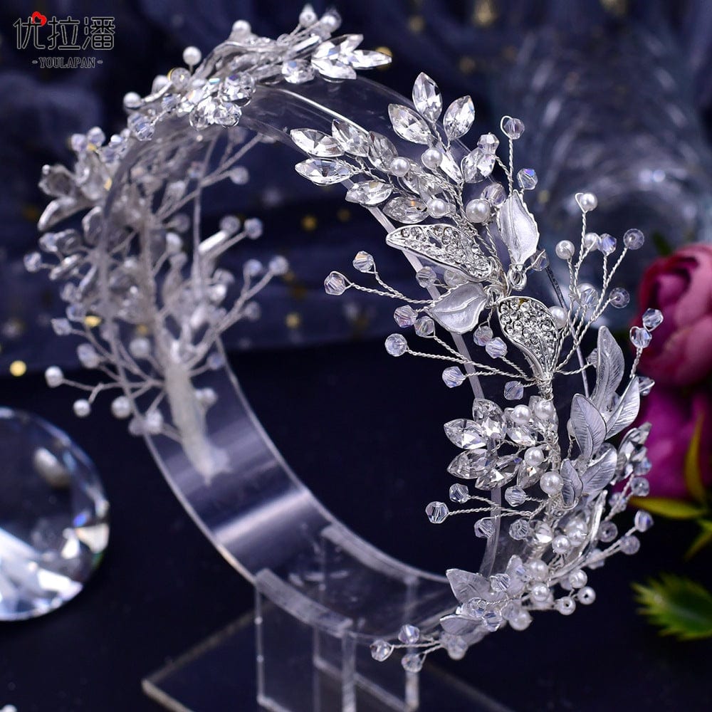 silver headdress S4233F    New jewelry simple leaf hair accessories handmade rhinestone crystal plate hair bridal headdress wedding tiara