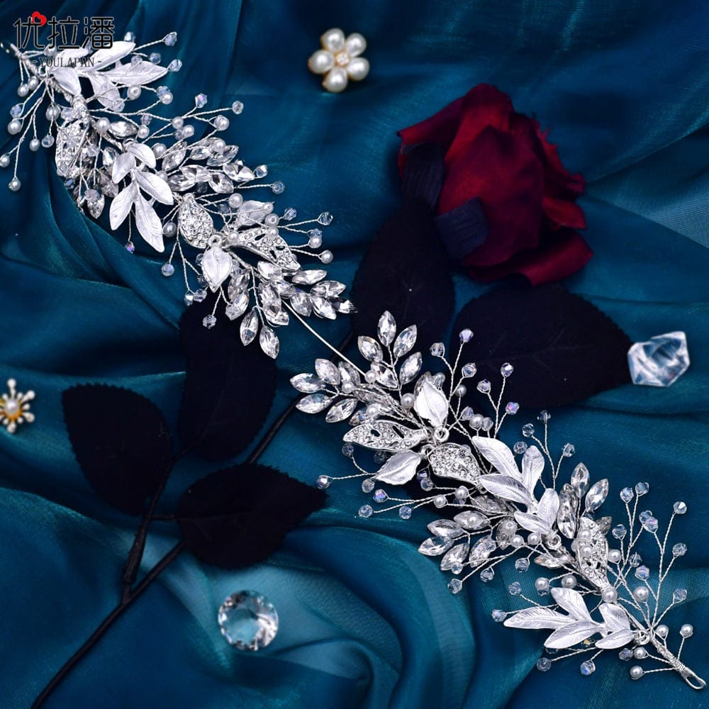 silver headdress S4233F    New jewelry simple leaf hair accessories handmade rhinestone crystal plate hair bridal headdress wedding tiara