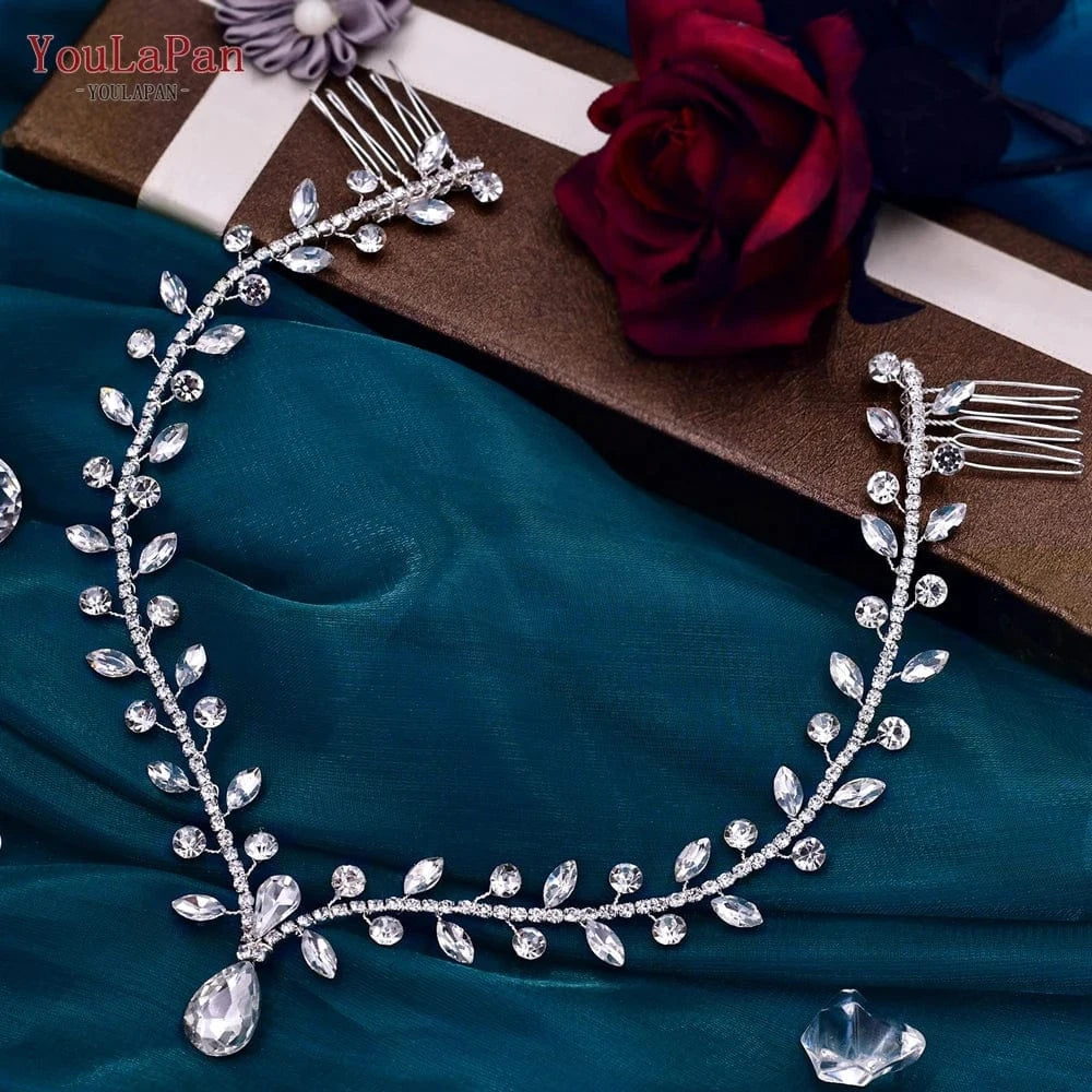 Silver-headwear YouLaPan HP465 Bohemian Rhinestone Hair Accessories Wholesale Price Silver Pendant Headpiece for Wedding Party Bridal Hair Comb