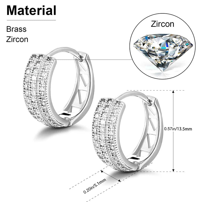 silver High Quality Silver Earrings Iced Out White Gold Plated Jewelry Hip Hop Bling CZ Earrings