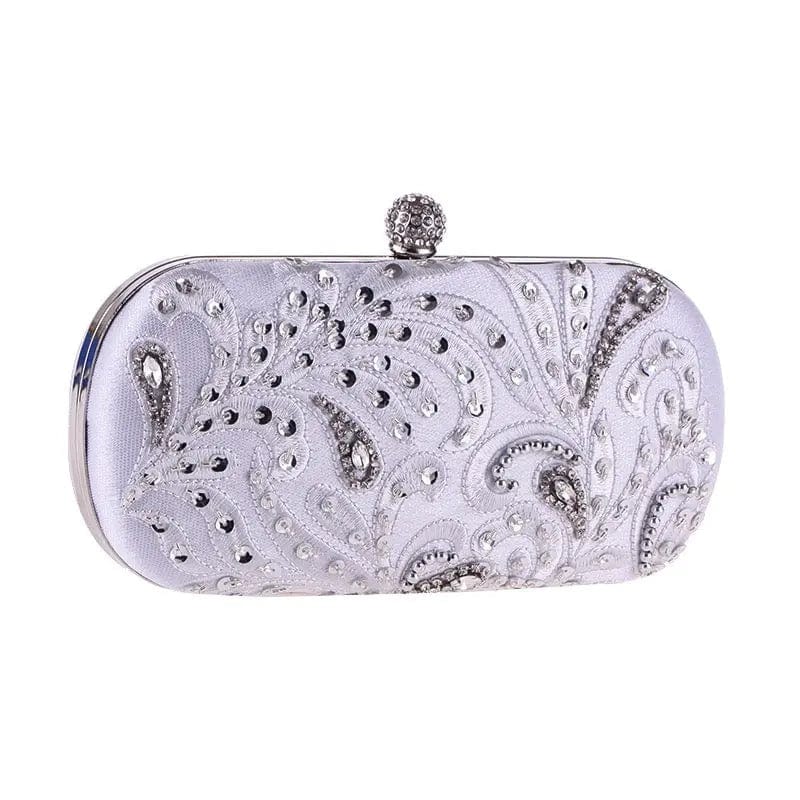 silver Luxury Elegant Diamond Rhinestone Handbag Handmade Beaded Wedding Clutch Purse Ladies Elegant Wedding Evening Bag