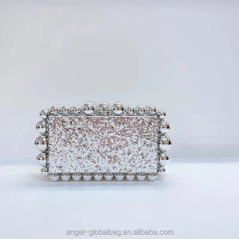 silver Luxury party wedding designer acrylic women pearl handbag clutch purse evening bag