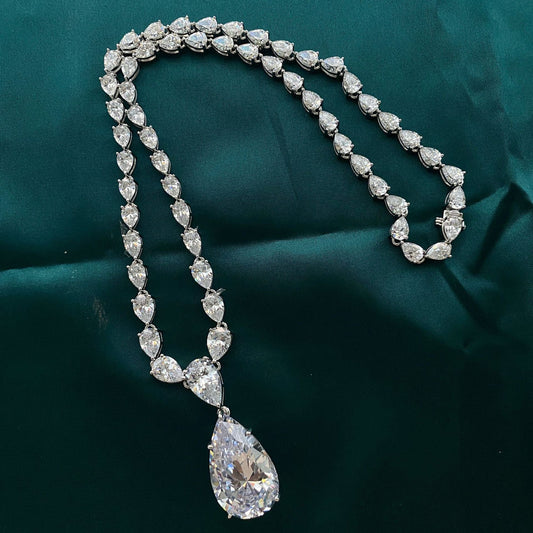 silver Luxury Top Quality Fancy Jewelry Pear Lab Diamond Necklace 925 Sterling Silver Wedding Diamond Necklace For Women