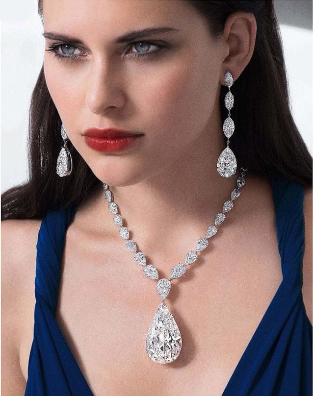 silver Luxury Top Quality Fancy Jewelry Pear Lab Diamond Necklace 925 Sterling Silver Wedding Diamond Necklace For Women