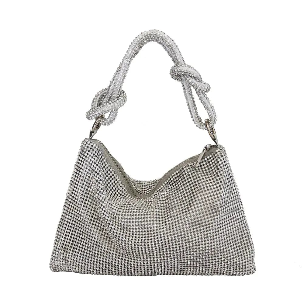 silver New Crystal Women Clutch Evening Bag Portable Clutches Ins Celebrity Fashional Rhinestone knotted handle Handbags For Party