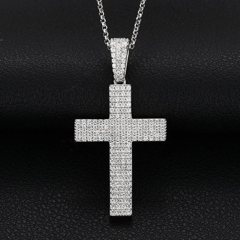 silver Newest Statement Fine Jewelry Gold Plated 925 Sterling Silver VVS Moissanite Cross Pendant Necklace
