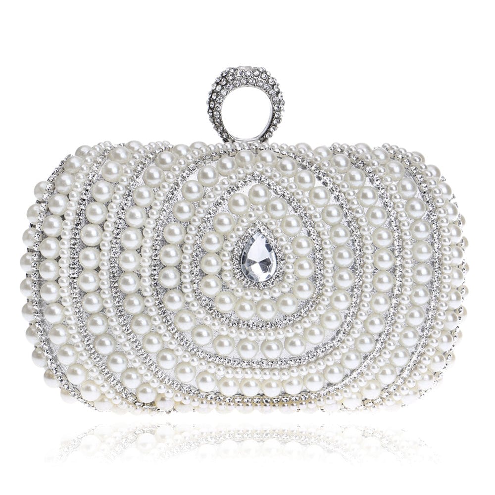 silver Pearl Beaded Rhinestones Clutch Purse Handbags for Women Wedding Prom Party High Quality Clutch Evening Bags