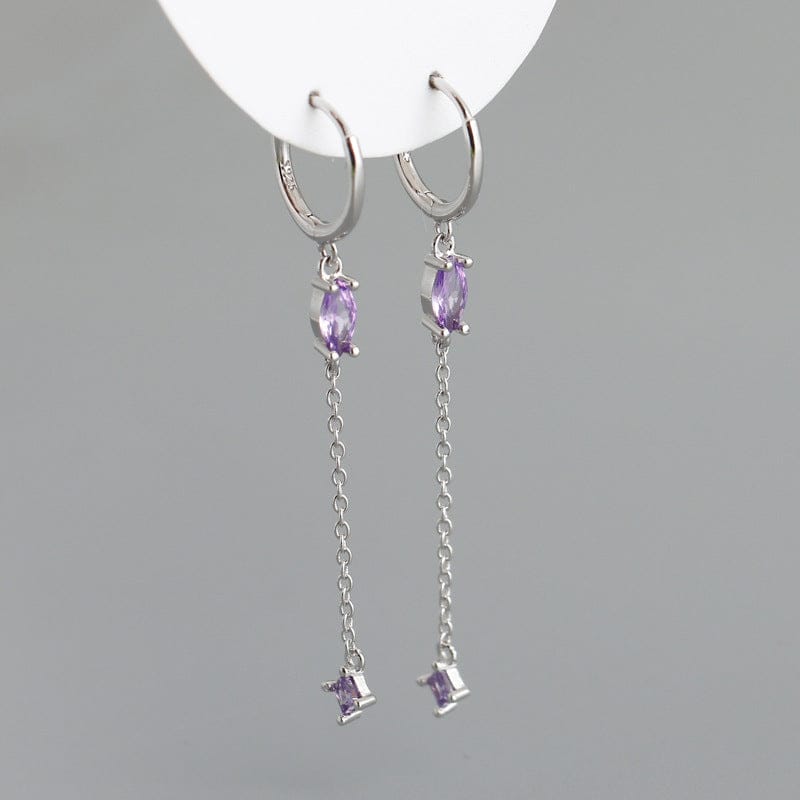 Silver+Purple Cubic 2023 Fashion Earring Jewelry 925 Sterling Silver 18k Gold Plated Color Cubic Zircon Crystal Long Chain Tassel Earrings for Women