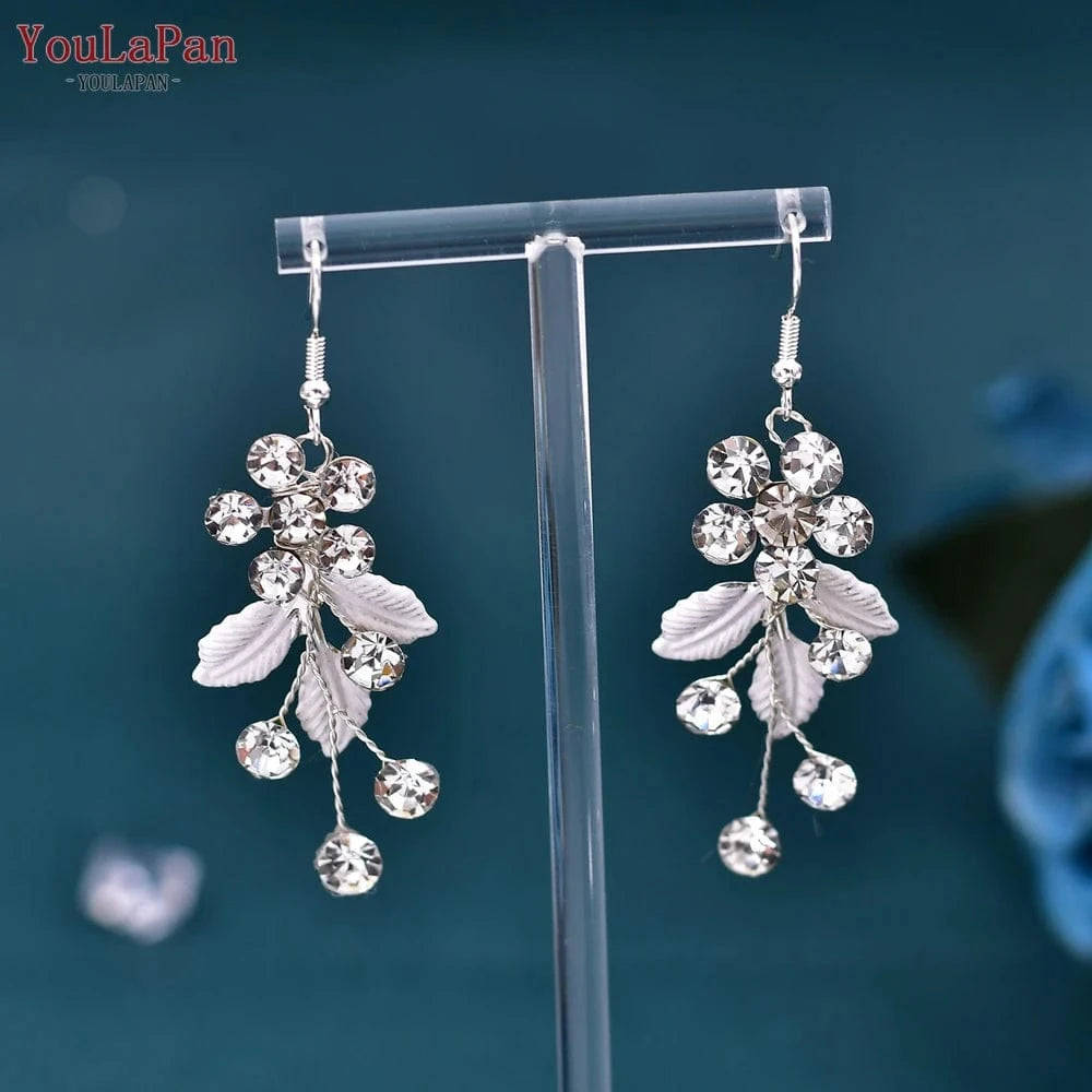 Silver-set YouLaPan HP349 Stage Styling Woman Headwear Bridal Silver Hair Piece Earrings Set Alloy Flower Wedding Headband