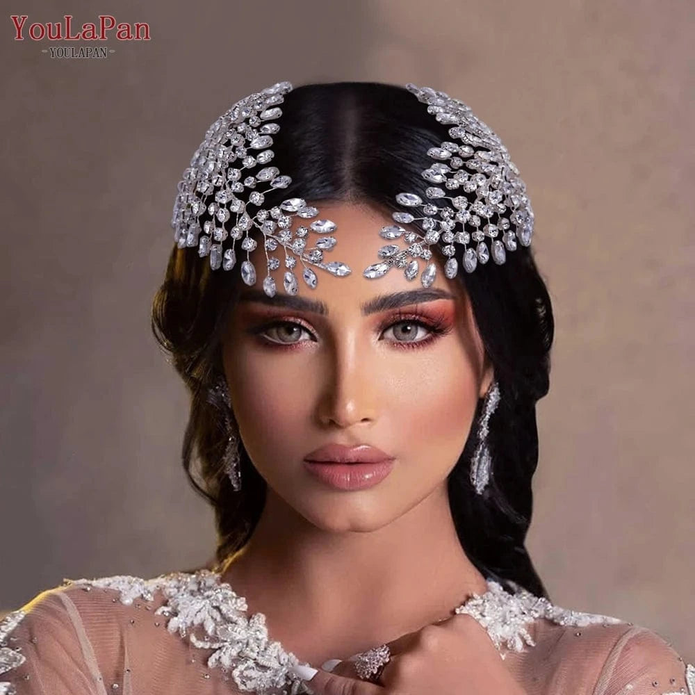 Silver-set YouLaPan HP441 Personality Rhinestone Head with Queen Forehead Hair Accessories Bridal Wedding Tiara Hair Pieces