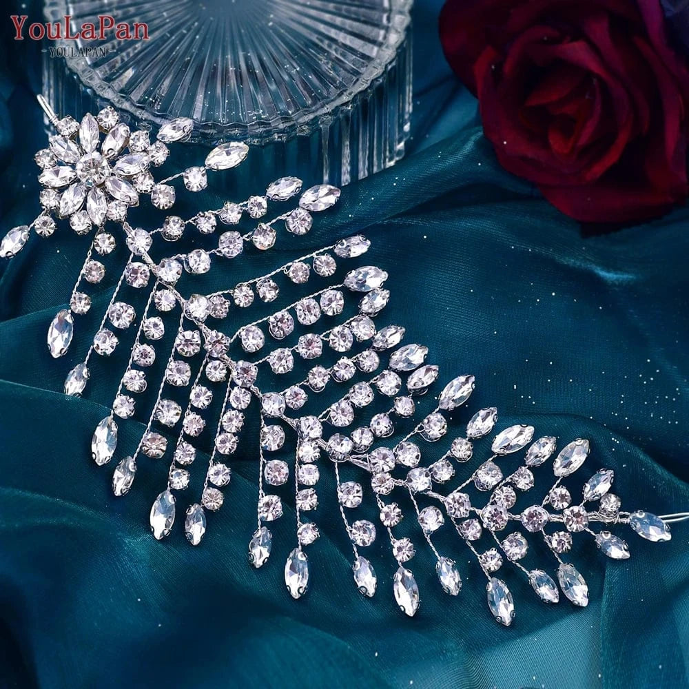 Silver-set YouLaPan HP441 Personality Rhinestone Head with Queen Forehead Hair Accessories Bridal Wedding Tiara Hair Pieces