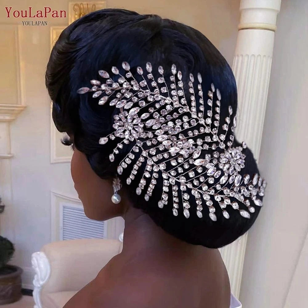 Silver-set YouLaPan HP441 Personality Rhinestone Head with Queen Forehead Hair Accessories Bridal Wedding Tiara Hair Pieces