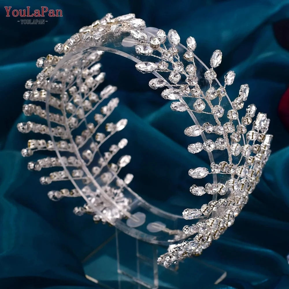 Silver-set YouLaPan HP441 Personality Rhinestone Head with Queen Forehead Hair Accessories Bridal Wedding Tiara Hair Pieces