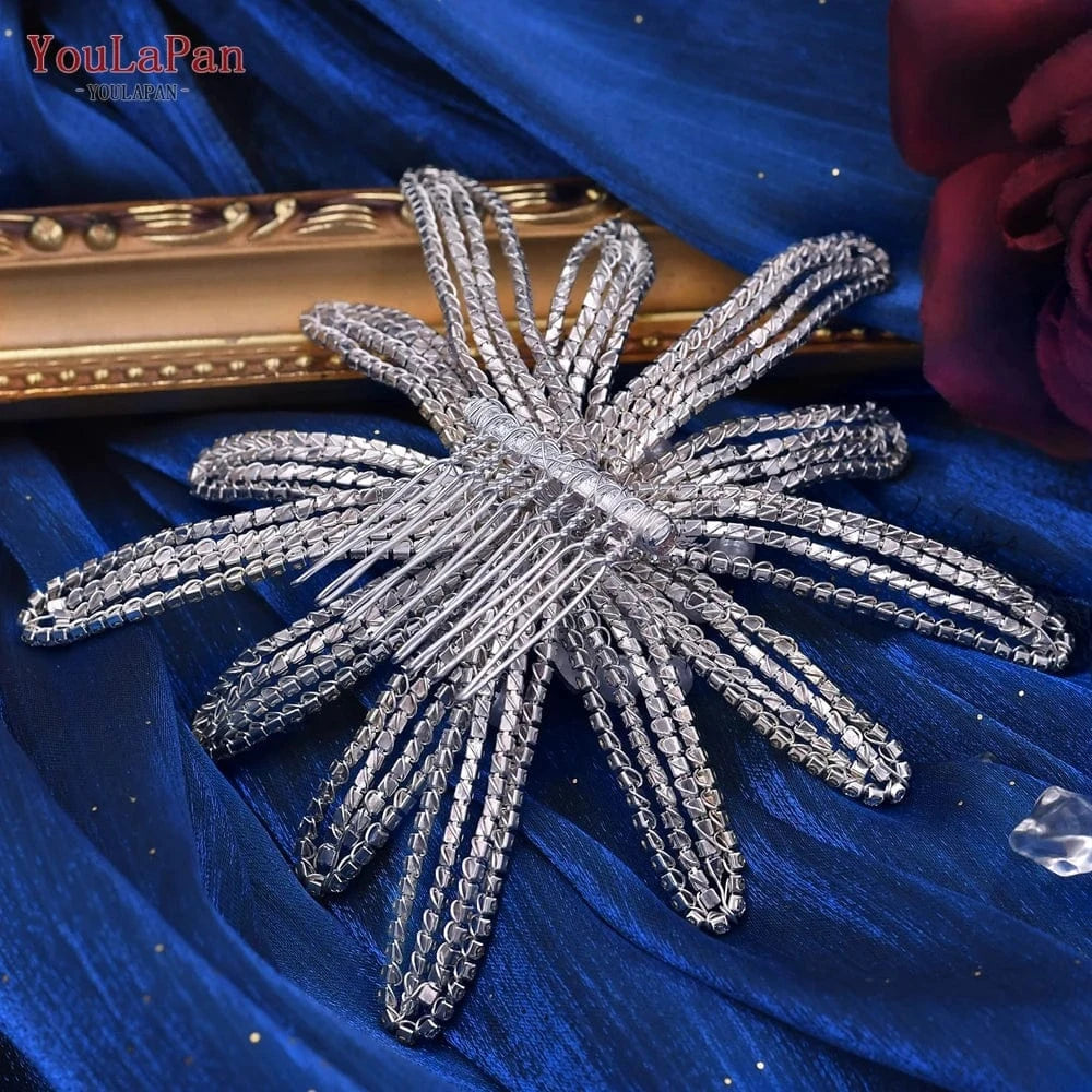 Silver-set Youlapan HP473 Bridal Hair Accessories Three-Piece Set Silver Rhinestone Flower Pearl Hair Comb Women Party Wedding Hairpieces