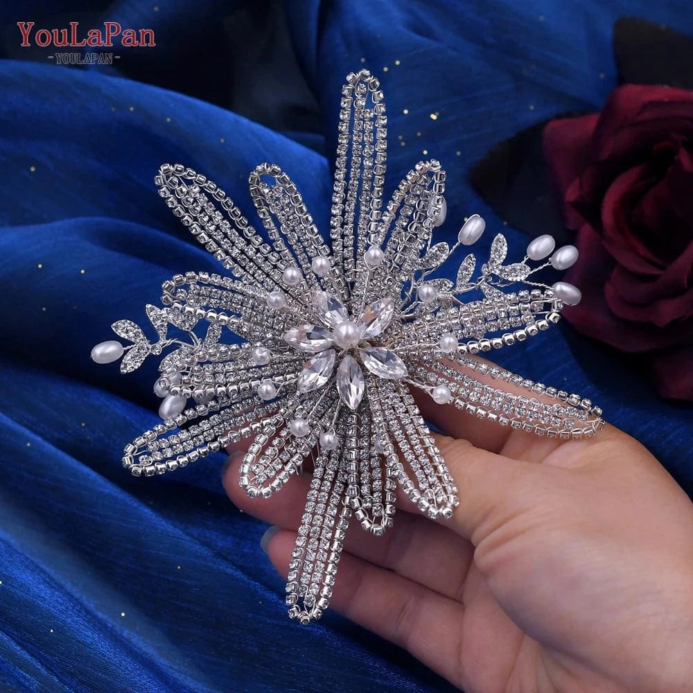 Silver-set Youlapan HP473 Bridal Hair Accessories Three-Piece Set Silver Rhinestone Flower Pearl Hair Comb Women Party Wedding Hairpieces