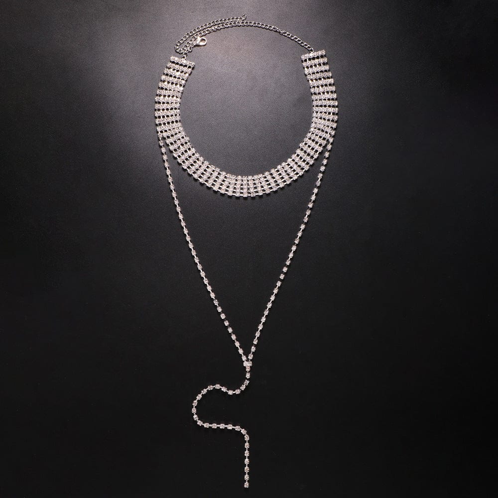 silver SHIHAN 2023 New Rhinestone Choker with Long Silver Rhinestone Crystal Chain Necklace Jewelry Women Statement Necklaces Luxury