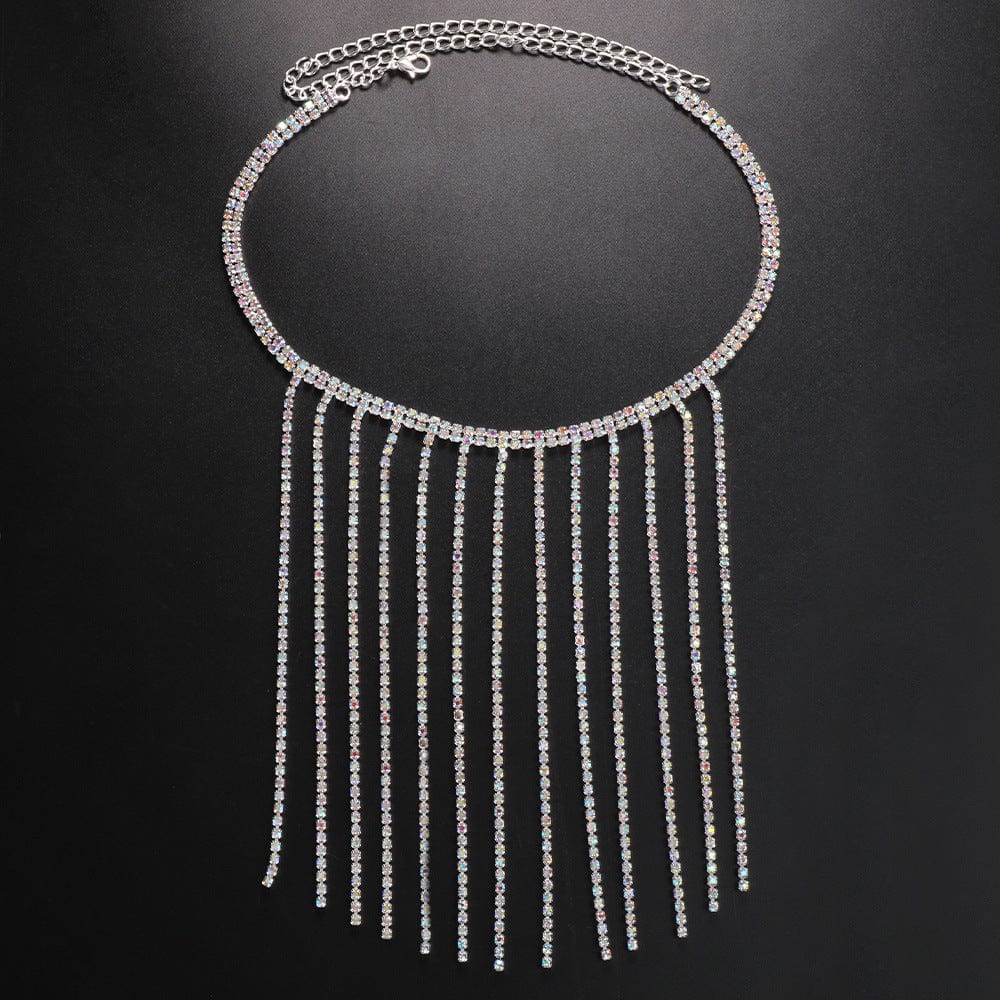 silver SHIHAN Fashion AB Colorful Rhinestone Choker Necklace for Women Simple Tassel Pendant for Necklace Festival Crystal Jewelry
