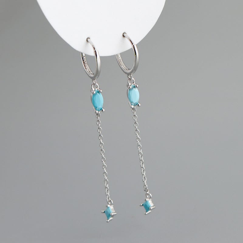 Silver+Turquoise 2023 Fashion Earring Jewelry 925 Sterling Silver 18k Gold Plated Color Cubic Zircon Crystal Long Chain Tassel Earrings for Women
