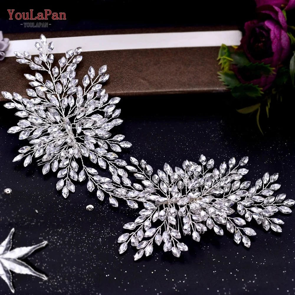 Silver Yolapan HP392 Exquisite Handmade Rhinestones Girl Hair Accessories Three-color wedding Headband Bridal Hair Comb