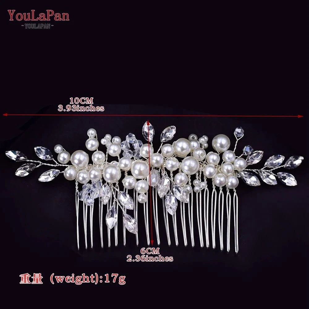silver YouLaPan HP13 Simple Women Daily Party Headdress Handmade Pearl Fashion Jewelry Headwear Wedding Bridal Hair Comb