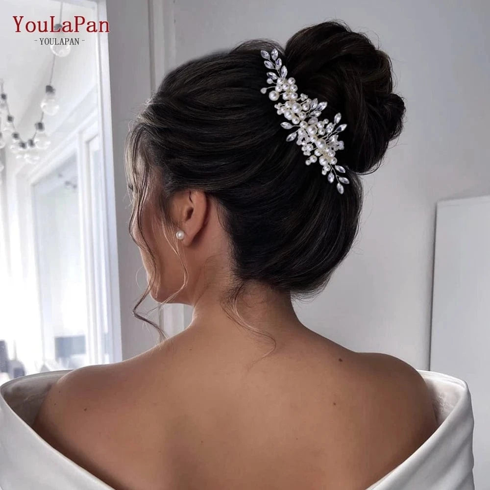 silver YouLaPan HP13 Simple Women Daily Party Headdress Handmade Pearl Fashion Jewelry Headwear Wedding Bridal Hair Comb