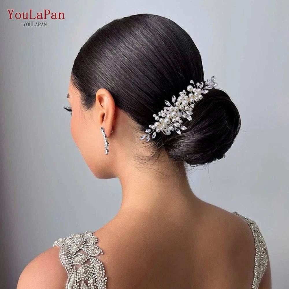 silver YouLaPan HP13 Simple Women Daily Party Headdress Handmade Pearl Fashion Jewelry Headwear Wedding Bridal Hair Comb