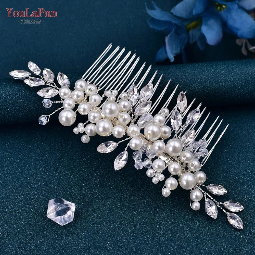 silver YouLaPan HP13 Simple Women Daily Party Headdress Handmade Pearl Fashion Jewelry Headwear Wedding Bridal Hair Comb