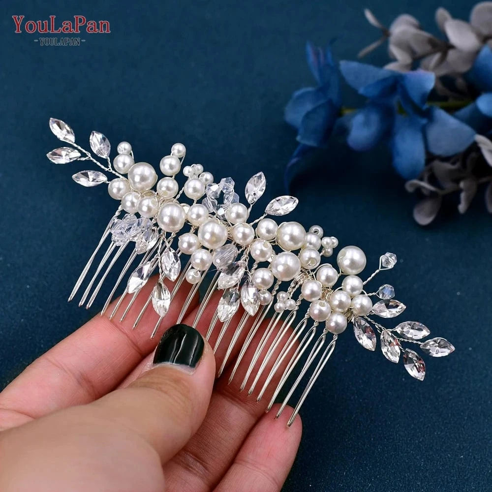 silver YouLaPan HP13 Simple Women Daily Party Headdress Handmade Pearl Fashion Jewelry Headwear Wedding Bridal Hair Comb