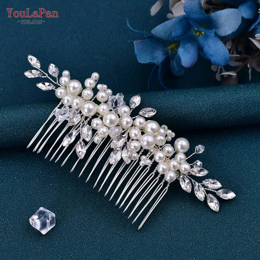 silver YouLaPan HP13 Simple Women Daily Party Headdress Handmade Pearl Fashion Jewelry Headwear Wedding Bridal Hair Comb