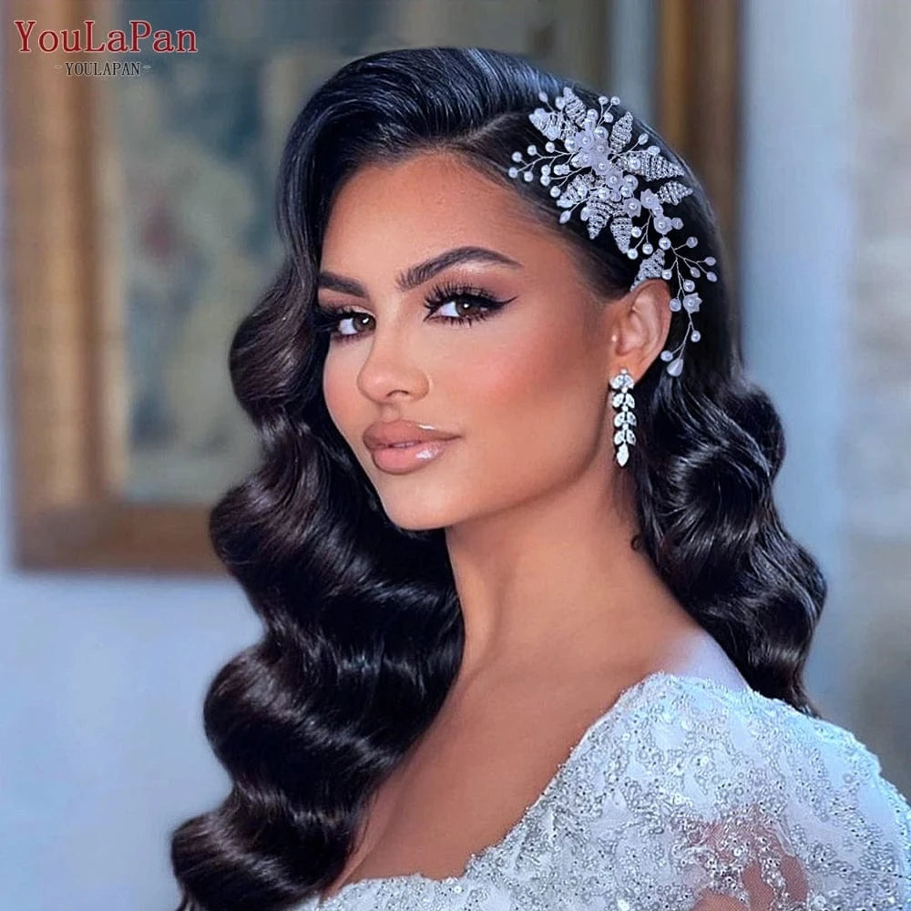 silver YouLaPan HP135 Party Prom Headpiece Flower Crystal Beaded Women Hair Accessories Bridal Wedding Hair Comb Fancy Headwear