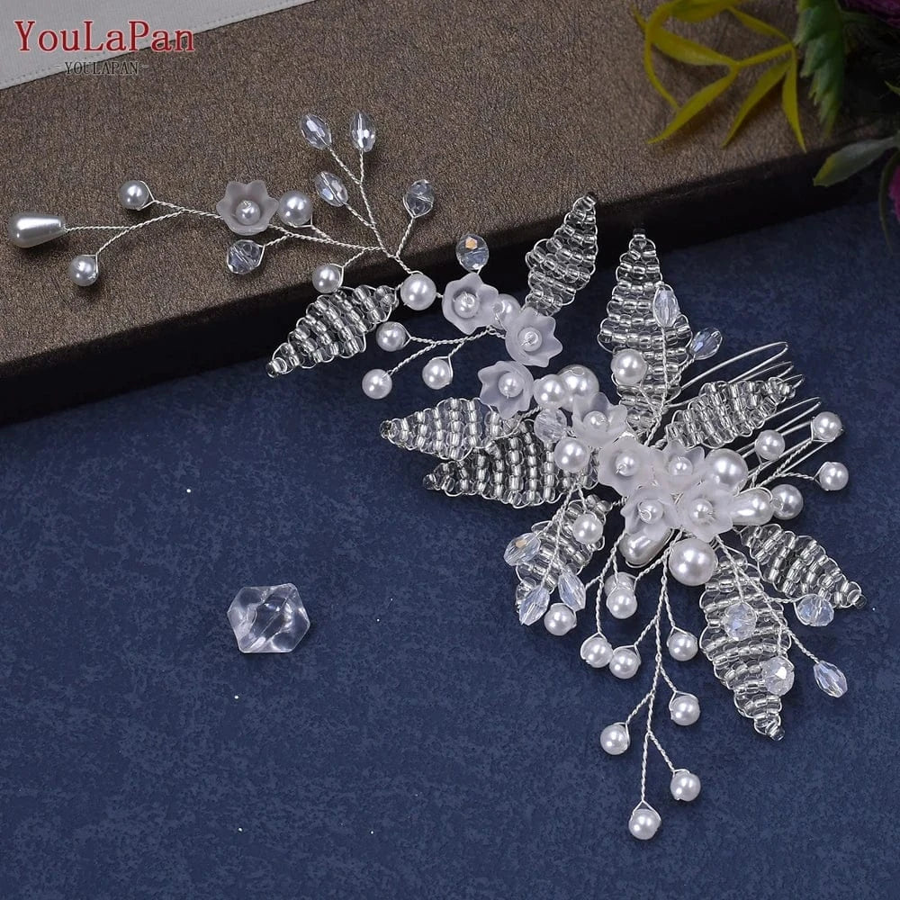 silver YouLaPan HP135 Party Prom Headpiece Flower Crystal Beaded Women Hair Accessories Bridal Wedding Hair Comb Fancy Headwear