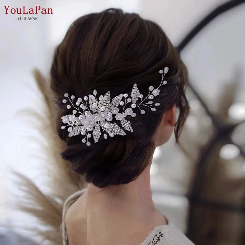 silver YouLaPan HP135 Party Prom Headpiece Flower Crystal Beaded Women Hair Accessories Bridal Wedding Hair Comb Fancy Headwear