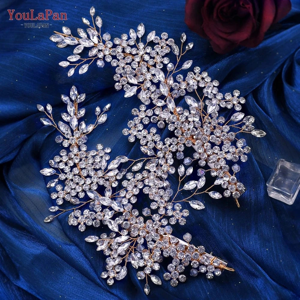 Silver YouLaPan HP253 Sparkling Rhinestone Blossom Branch Hair Clip Gold Silver Headwear  Wedding Pageant Bridal Hair Accessories
