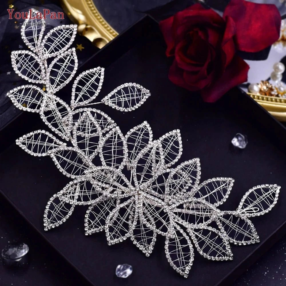Silver YouLaPan HP256-X Fashion Rhinestone Hollow Leaves Ladies Headpiece Stage Styling Headband Wedding Bridal Hair Accessories